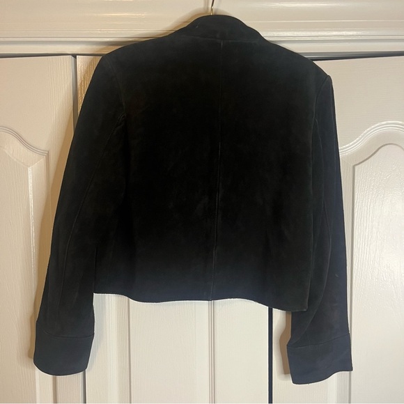 Vintage AstorONE Genuine Leather Jacket Sz S Cropped Black Suede 80s Collarless - Picture 3 of 6